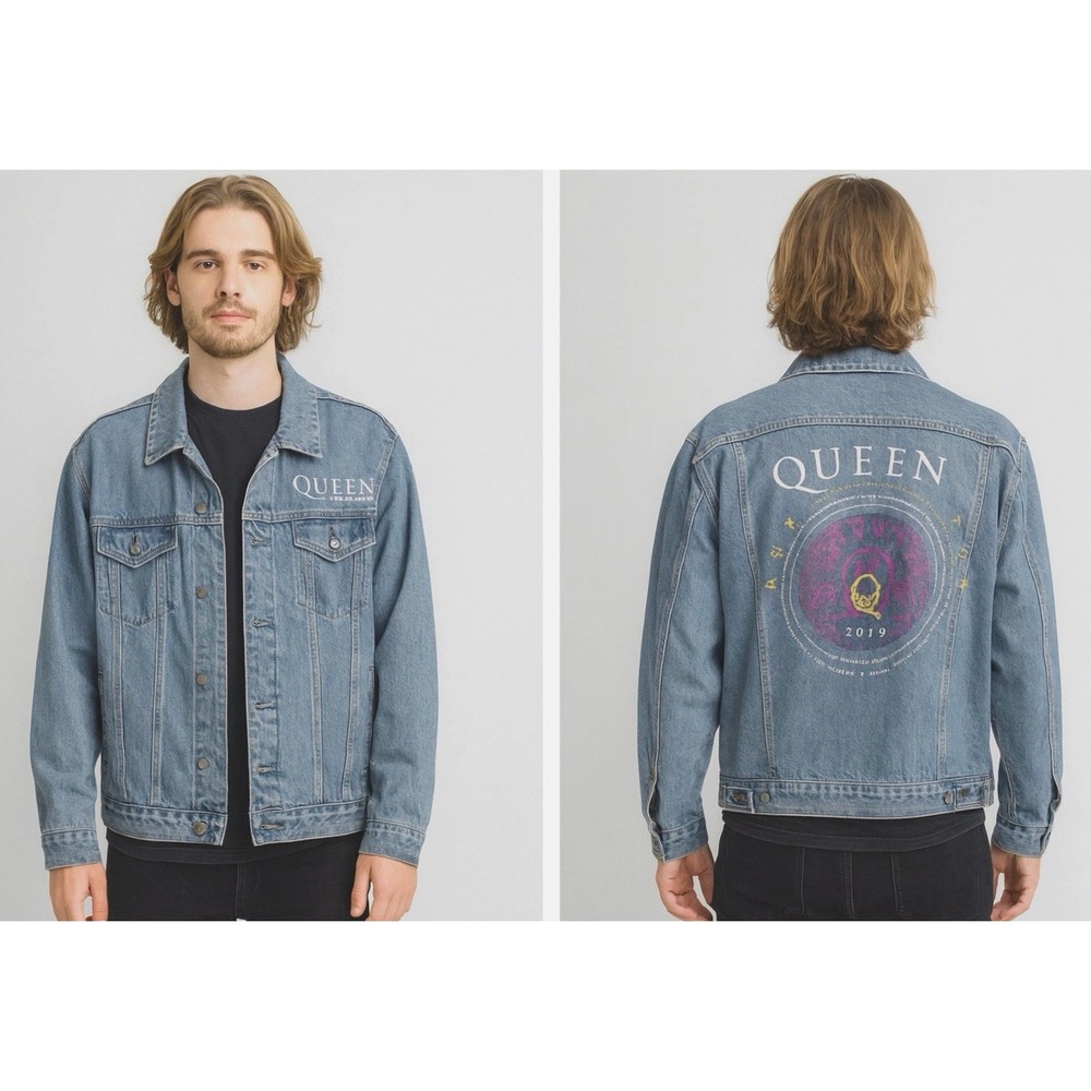 Queen Adam Lambert Graphic Denim Jean Jacket 2019 Rhapsody Tour Concert Merch